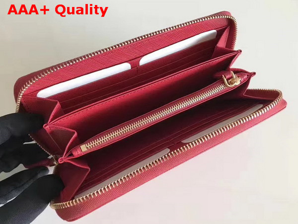 Prada Saffiano Triangle Zip Around Wallet in Red Replica