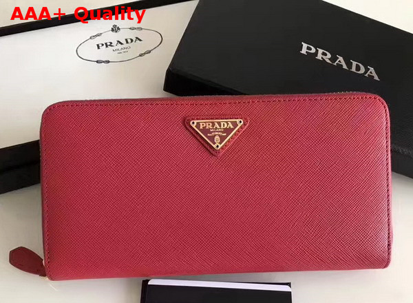 Prada Saffiano Triangle Zip Around Wallet in Red Replica