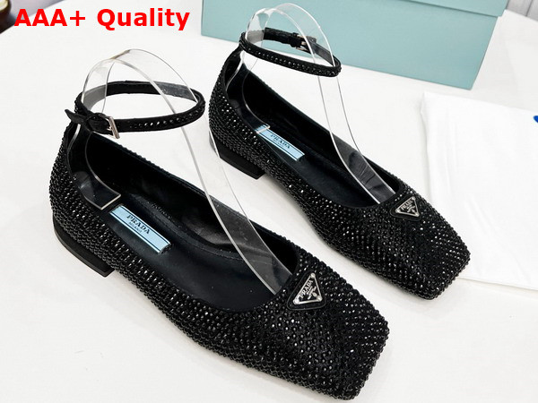 Prada Satin Ballerinas with Crystals Black Replica