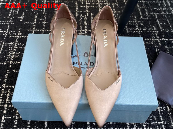 Prada Satin Cut Out Pumps Beige 1I736N Replica