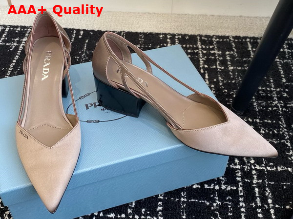 Prada Satin Cut Out Pumps Beige 1I736N Replica