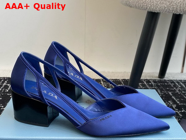 Prada Satin Cut Out Pumps Blue 1I736N Replica