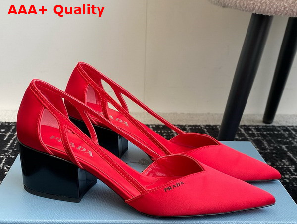 Prada Satin Cut Out Pumps Fiery Red 1I736N Replica