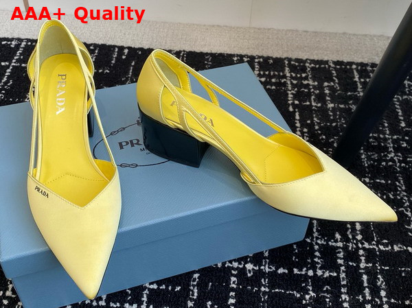 Prada Satin Cut Out Pumps Lemon Yellow 1I736N Replica