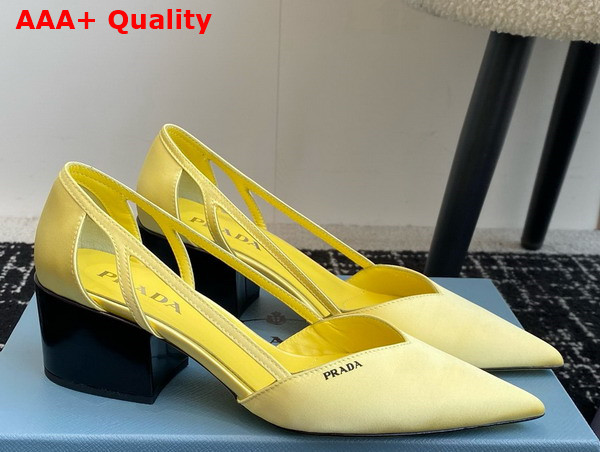 Prada Satin Cut Out Pumps Lemon Yellow 1I736N Replica