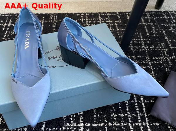 Prada Satin Cut Out Pumps Light Blue 1I736N Replica