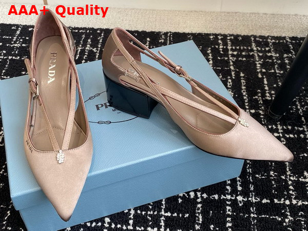 Prada Satin Cut Out Pumps in Beige 1I740N Replica