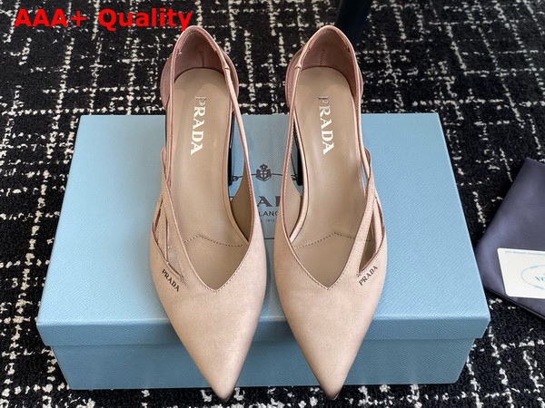 Prada Satin Cut Out Pumps in Beige 1I741N Replica