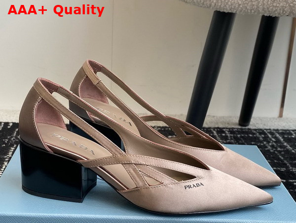 Prada Satin Cut Out Pumps in Beige 1I741N Replica