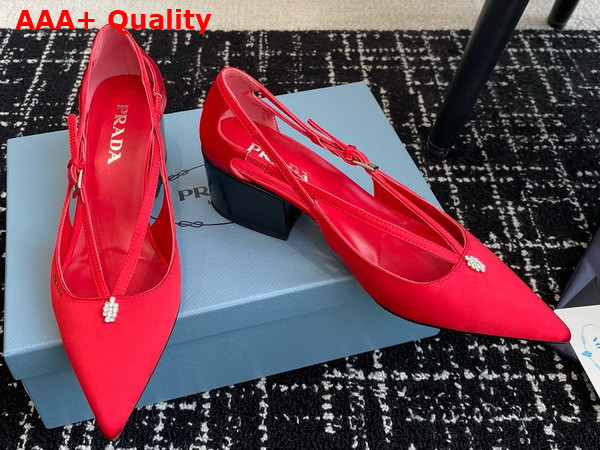 Prada Satin Cut Out Pumps in Fiery Red 1I740N Replica