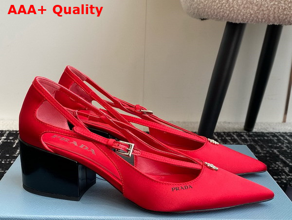 Prada Satin Cut Out Pumps in Fiery Red 1I740N Replica