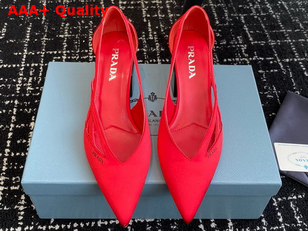 Prada Satin Cut Out Pumps in Fiery Red 1I741N Replica