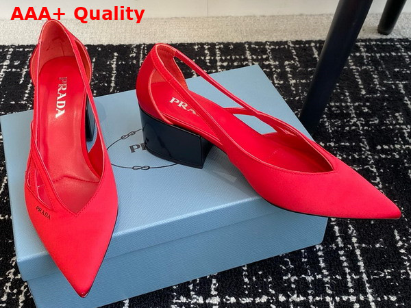 Prada Satin Cut Out Pumps in Fiery Red 1I741N Replica