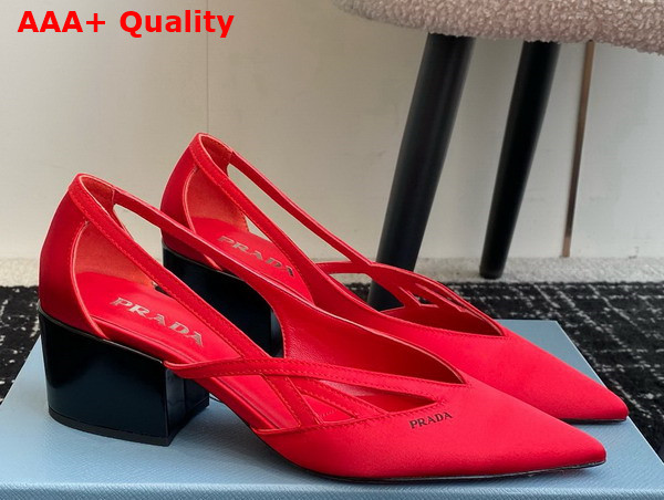 Prada Satin Cut Out Pumps in Fiery Red 1I741N Replica