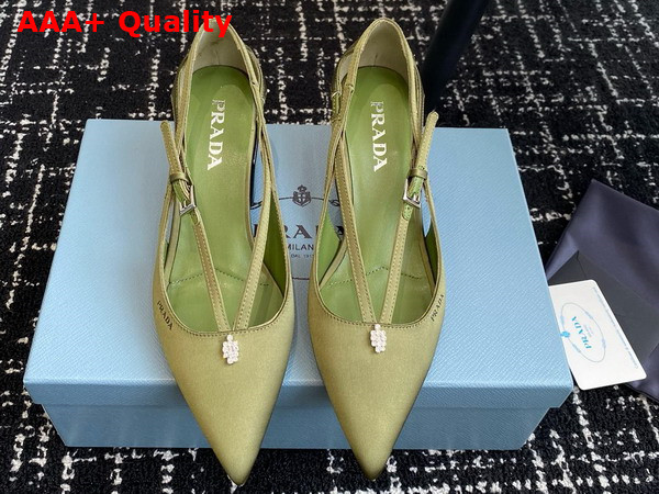 Prada Satin Cut Out Pumps in Green 1I740N Replica