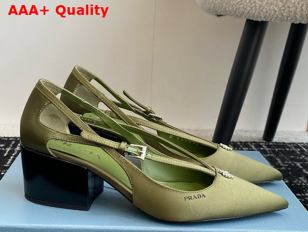 Prada Satin Cut Out Pumps in Green 1I740N Replica