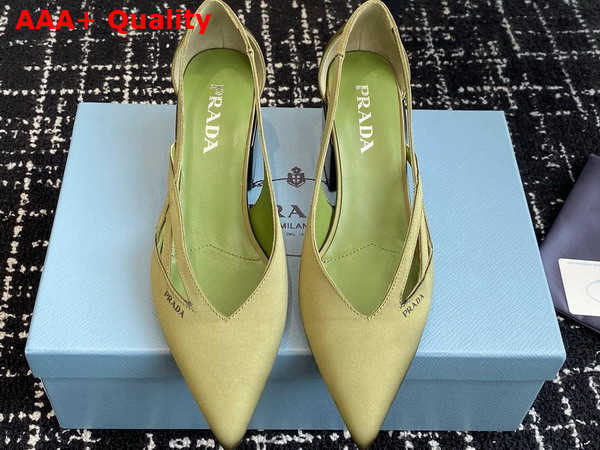 Prada Satin Cut Out Pumps in Green 1I741N Replica