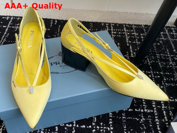 Prada Satin Cut Out Pumps in Lemon Yellow 1I740N Replica