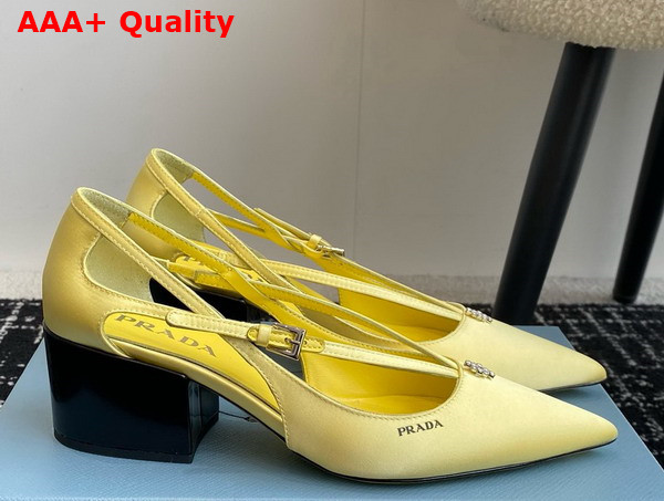 Prada Satin Cut Out Pumps in Lemon Yellow 1I740N Replica