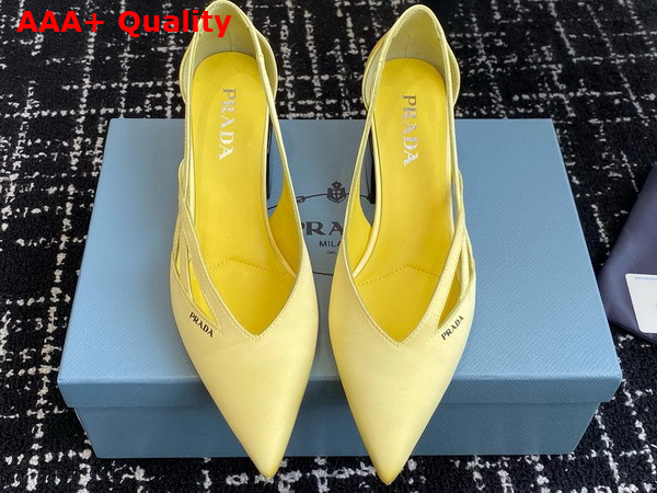 Prada Satin Cut Out Pumps in Lemon Yellow 1I741N Replica