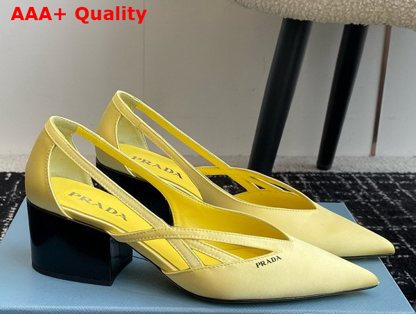 Prada Satin Cut Out Pumps in Lemon Yellow 1I741N Replica