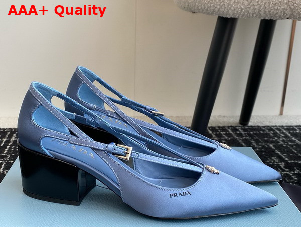 Prada Satin Cut Out Pumps in Light Blue 1I740N Replica