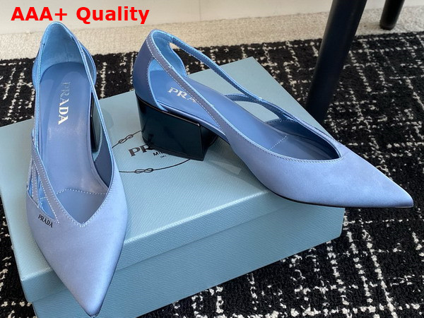 Prada Satin Cut Out Pumps in Light Blue 1I741N Replica