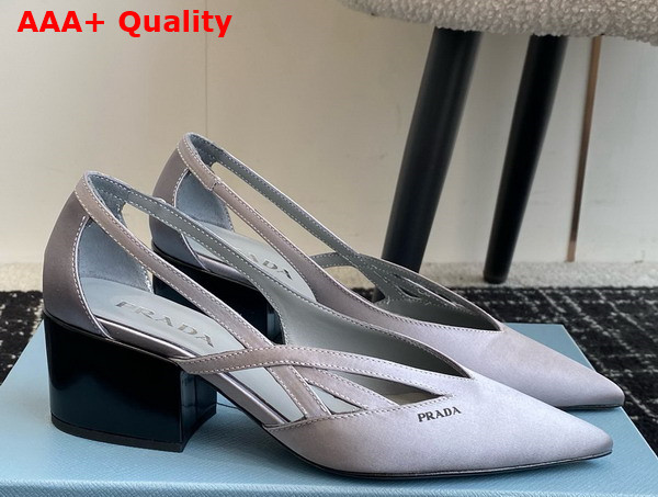 Prada Satin Cut Out Pumps in Slate Gray 1I741N Replica