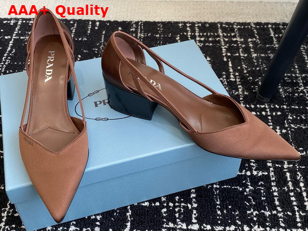 Prada Satin Cut Out Pumps in Tobacco 1I736N Replica