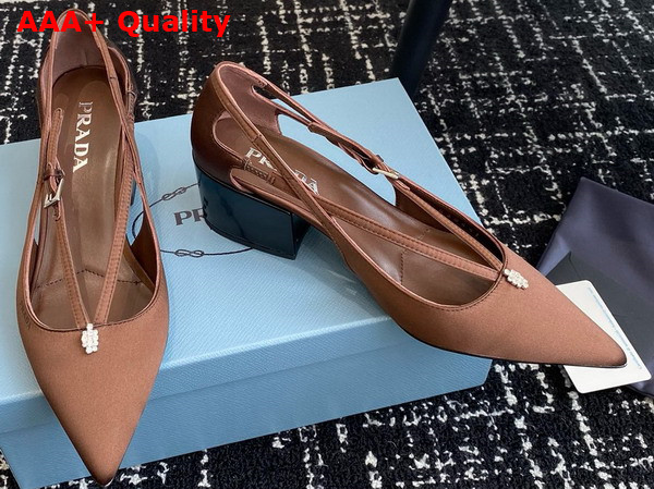 Prada Satin Cut Out Pumps in Tobacco 1I740N Replica