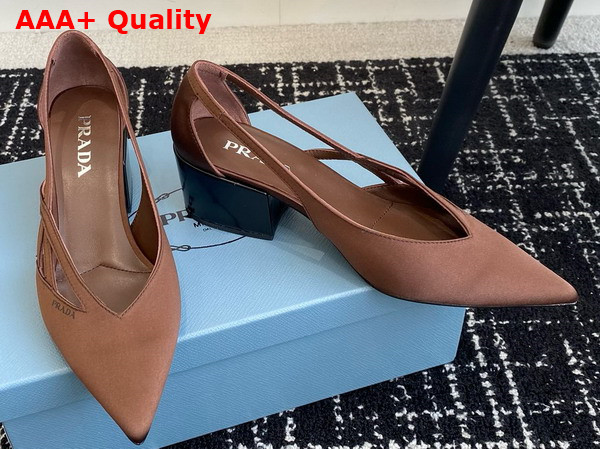 Prada Satin Cut Out Pumps in Tobacco 1I741N Replica