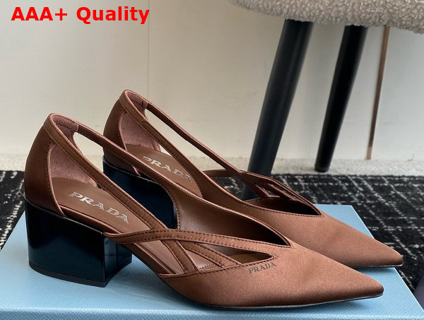 Prada Satin Cut Out Pumps in Tobacco 1I741N Replica