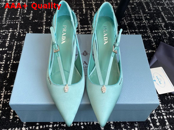 Prada Satin Cut Out Pumps in Turquoise 1I740N Replica