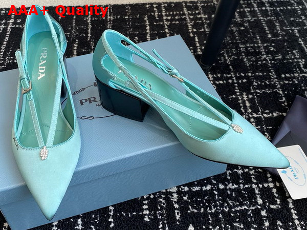 Prada Satin Cut Out Pumps in Turquoise 1I740N Replica