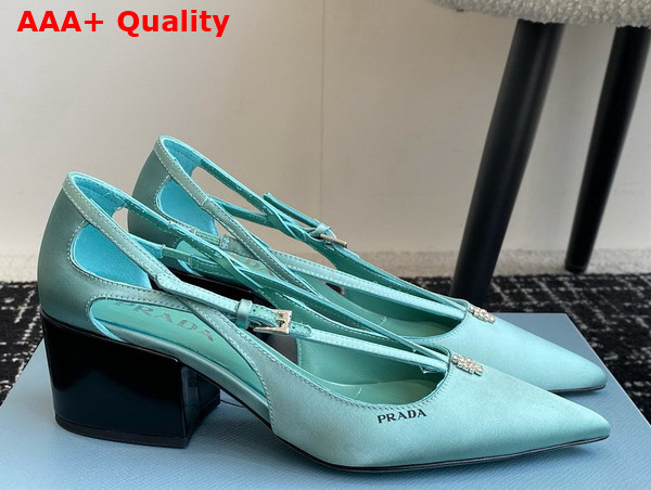 Prada Satin Cut Out Pumps in Turquoise 1I740N Replica