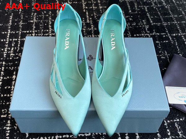 Prada Satin Cut Out Pumps in Turquoise 1I741N Replica