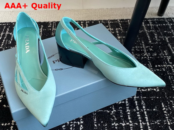 Prada Satin Cut Out Pumps in Turquoise 1I741N Replica