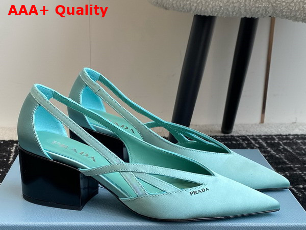 Prada Satin Cut Out Pumps in Turquoise 1I741N Replica