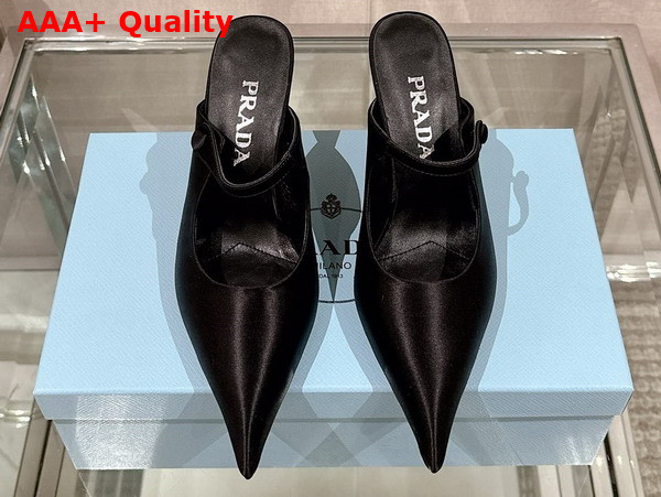 Prada Satin High Heeled Mules in Black 1I483N Replica