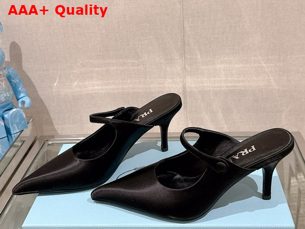 Prada Satin High Heeled Mules in Black 1I483N Replica