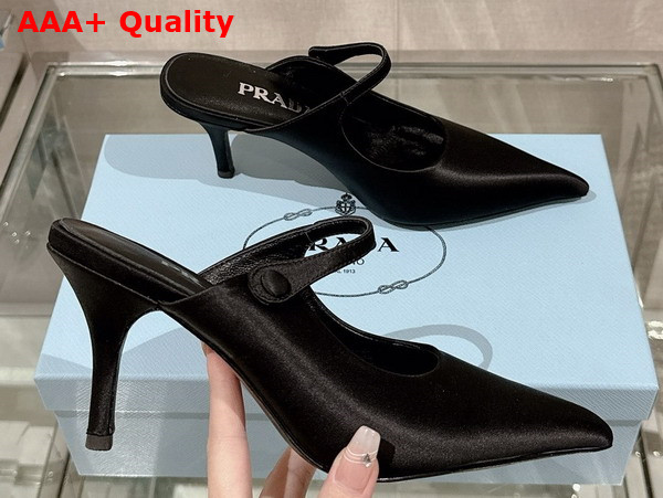 Prada Satin High Heeled Mules in Black 1I483N Replica