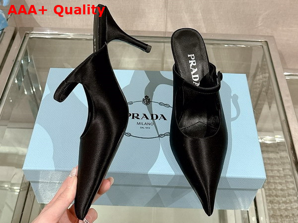 Prada Satin High Heeled Mules in Black 1I483N Replica