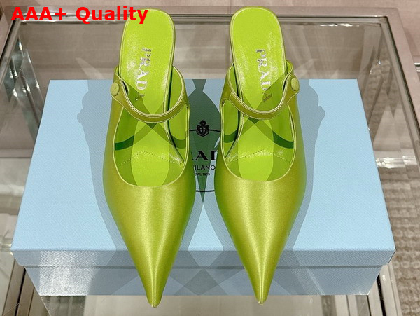 Prada Satin High Heeled Mules in Fern Green 1I483N Replica