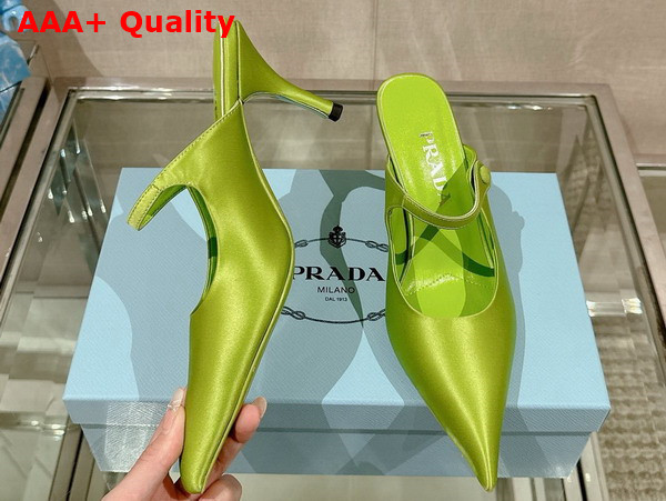 Prada Satin High Heeled Mules in Fern Green 1I483N Replica