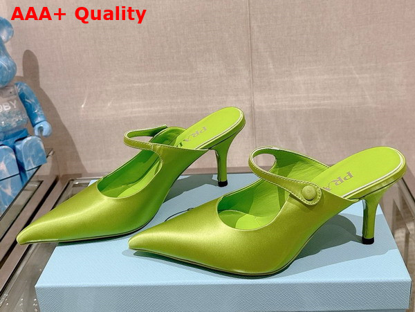 Prada Satin High Heeled Mules in Fern Green 1I483N Replica