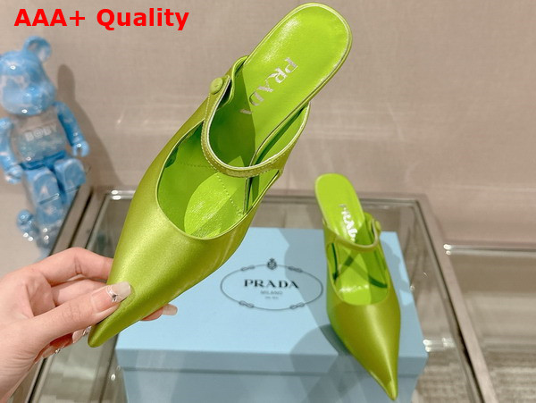 Prada Satin High Heeled Mules in Fern Green 1I483N Replica