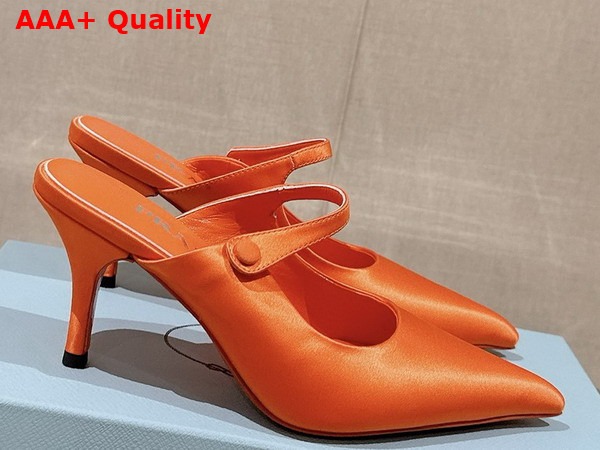 Prada Satin High Heeled Mules in Orange 1I483N Replica