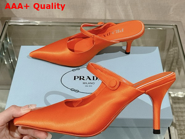 Prada Satin High Heeled Mules in Orange 1I483N Replica