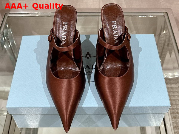 Prada Satin High Heeled Mules in Tobacco 1I483N Replica