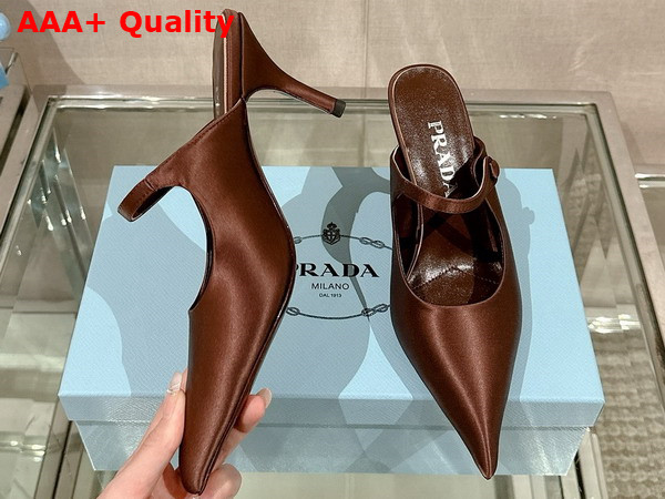 Prada Satin High Heeled Mules in Tobacco 1I483N Replica